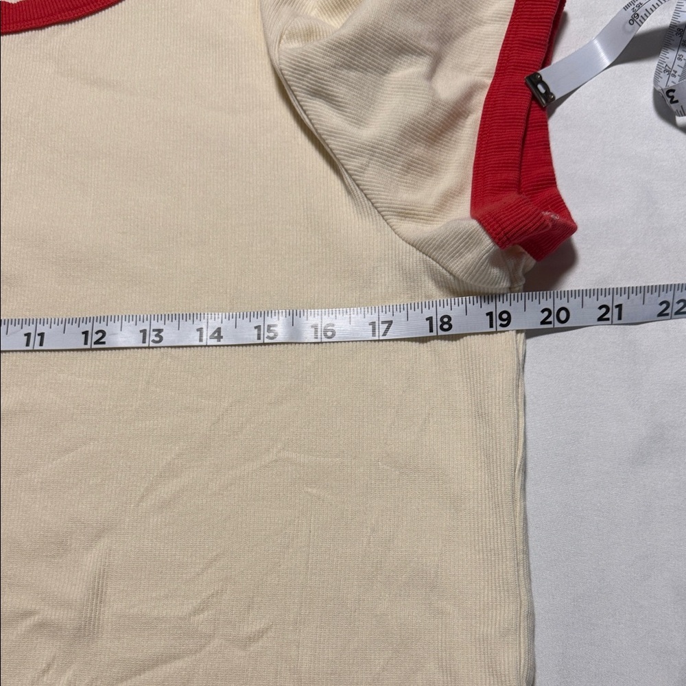 Marine Layer Lexi Rib Sun In Crewneck Ringer Tee in Cream and Hibiscus Red trim - Picture 10 of 11